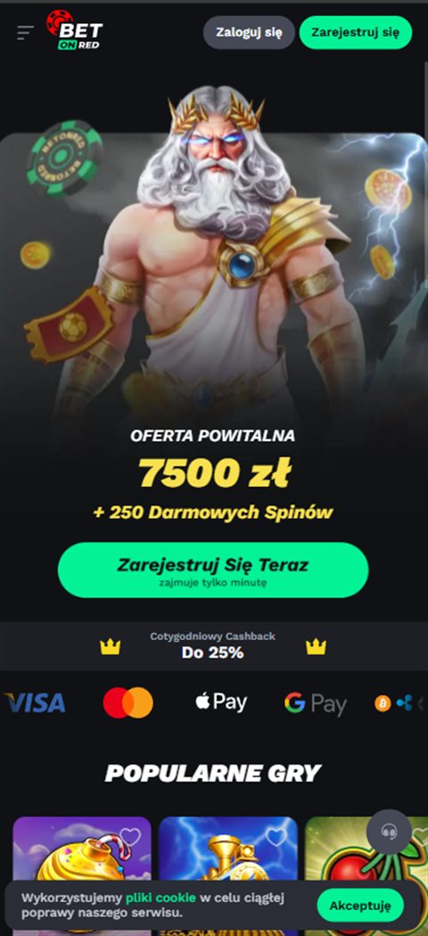 Strona główna BetonRed Casino z przyciskiem logowania