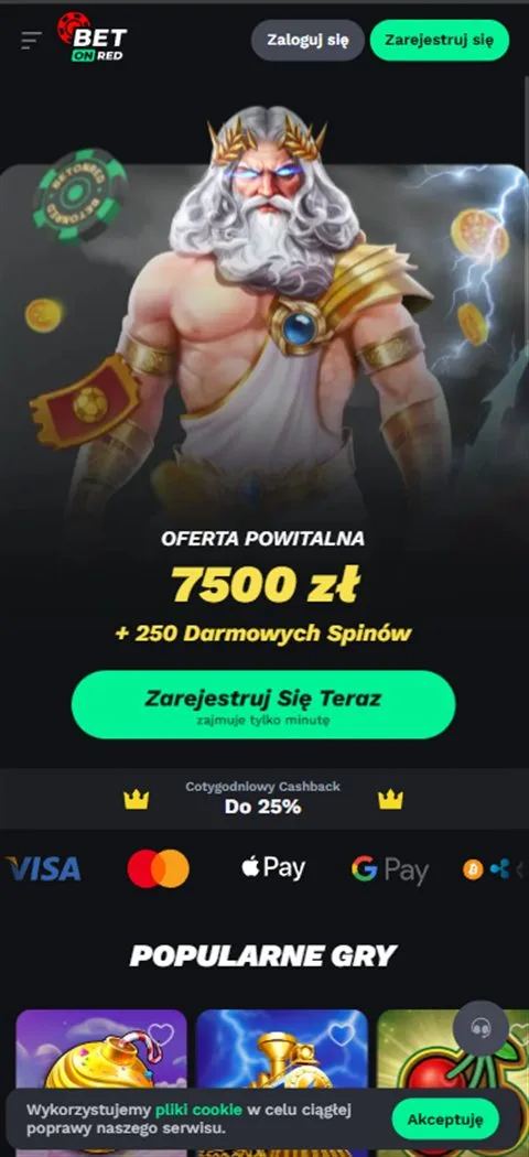 Strona główna BetonRed Casino z przyciskiem logowania
