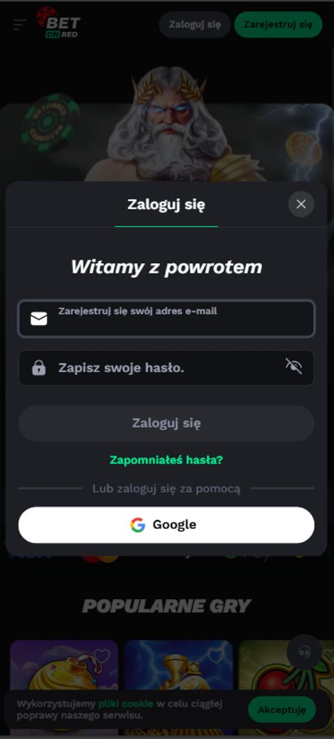 Formularz logowania BetonRed — pola e-mail i hasło