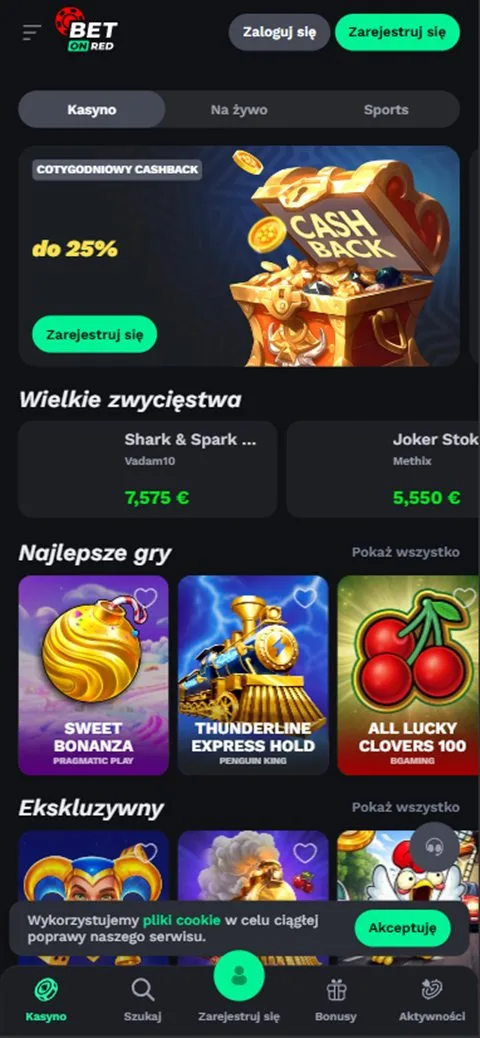 Lobby gier BetonRed Casino po zalogowaniu
